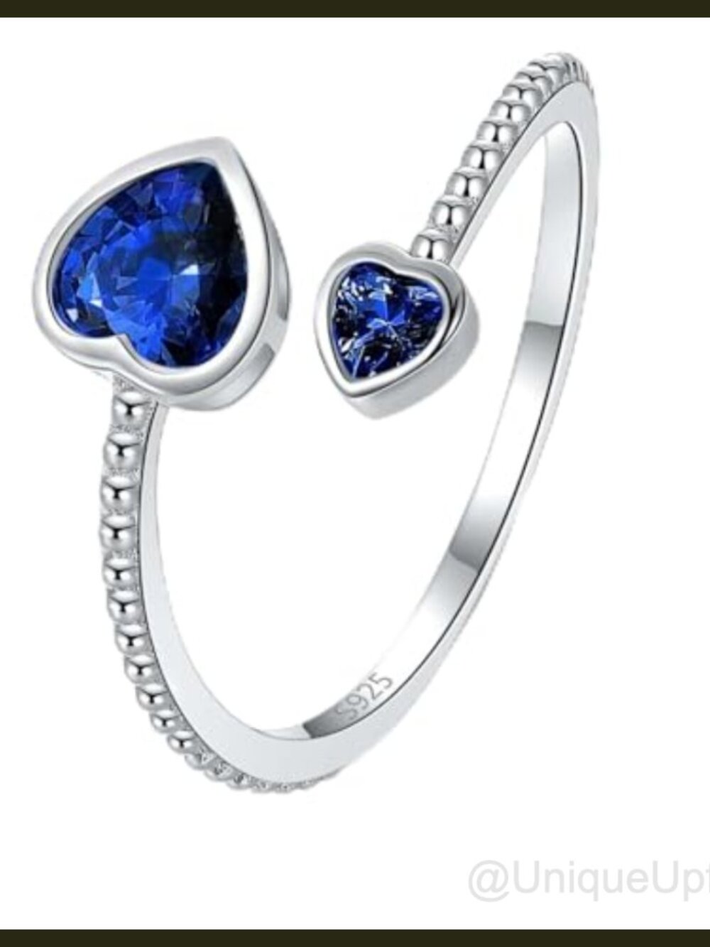 925 Sterling Silver Birthstone Ring Adjustable Open Heart Constellation Band
